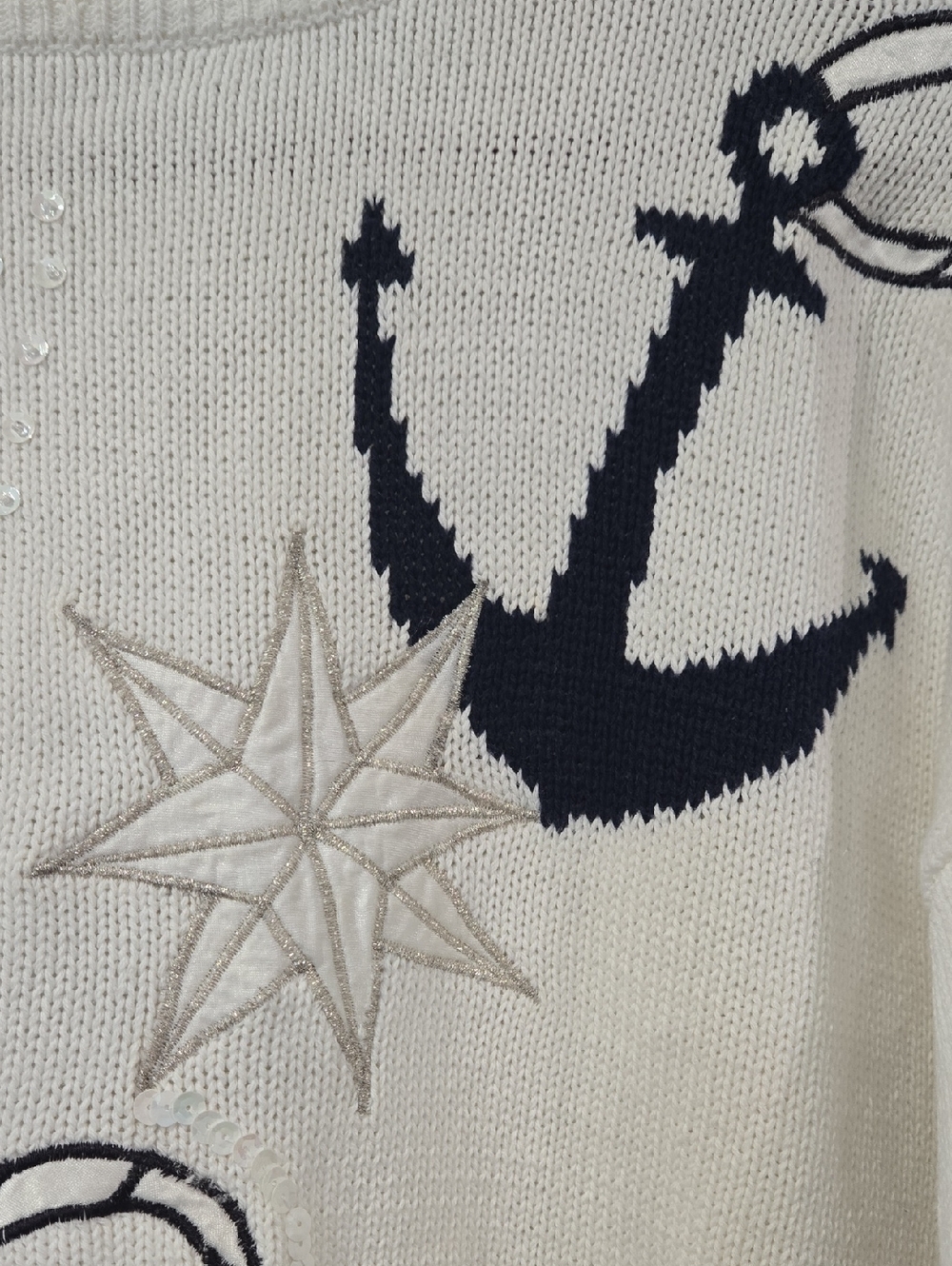 Vintage/Retro 80's Nautical Anchor Knit Cotton  Sequined And EmbroideredSweater - Picture 4 of 9